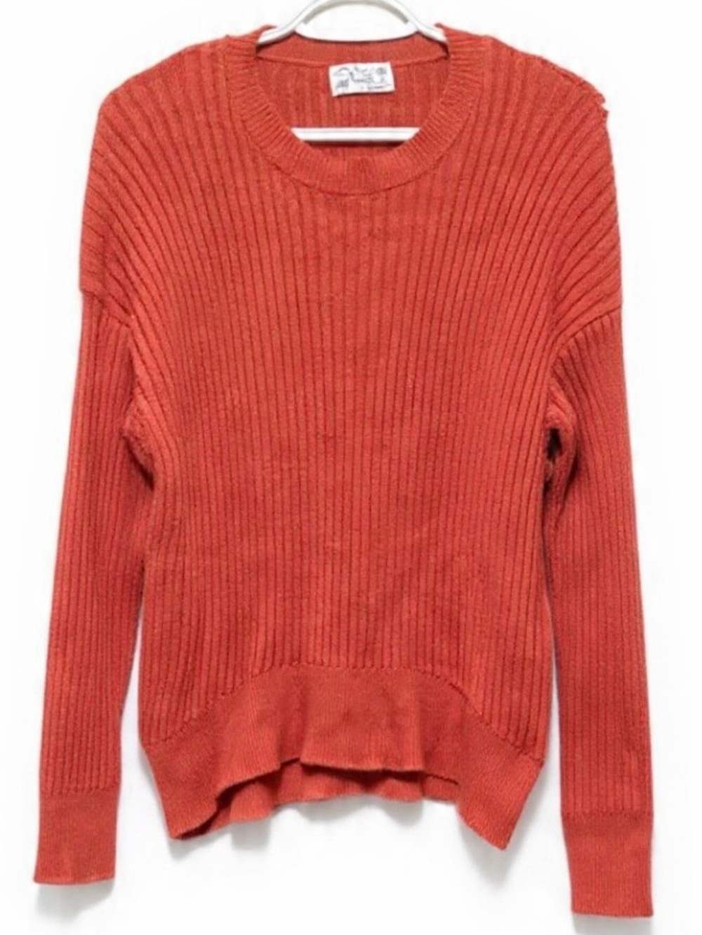 Poof Apparel Burnt Orange Ribbed Crewneck Sweater Size L Soft Cotton Blend
